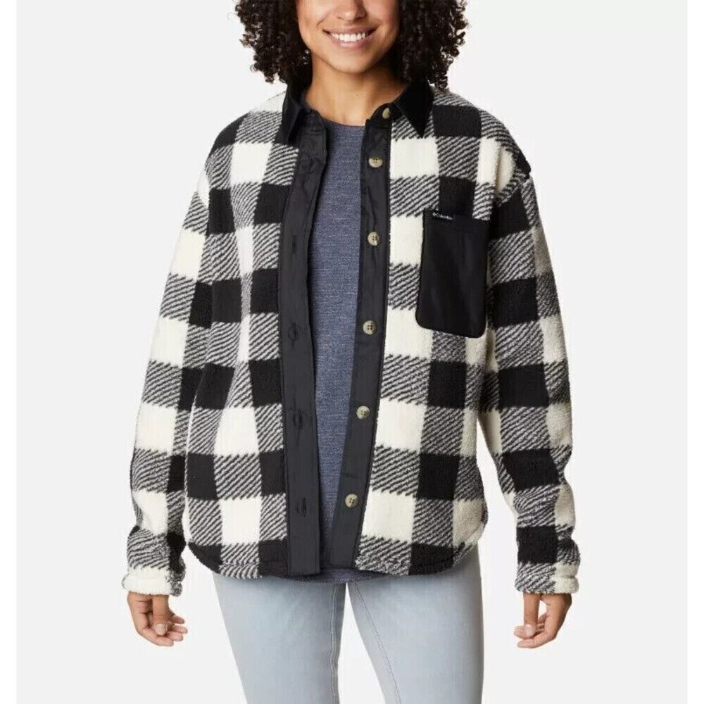 Columbia Women's West Bend Shirt Jacket Chalk Check Print Long Sleeve